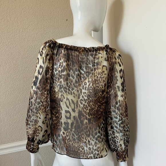 CYNTHIA ROSE 100% Silk Animal Leopard Print Peasant Blouse Sz S - Picture 6 of 7